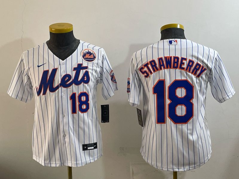 Youth 2026 New York Mets #18 Strawberry White Stripe Game Nike MLB Jersey style 03->youth mlb jersey->Youth Jersey